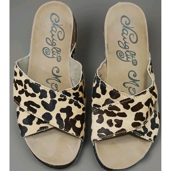 Naughty Monkey Women’s 8.5 Leopard Pony Hair Platform Slip-On Sandals Boho Chic - Picture 2 of 12